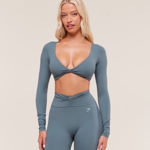 Twist Front Long Sleeve Crop Top B5B4S-547