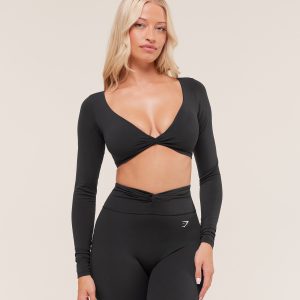 Twist Front Long Sleeve Crop Top B5B4S-302