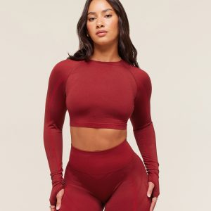 Gymshark x Analis Seamless Long Sleeve Crop Top - Reps Red/Carmine Red B4B4L-786